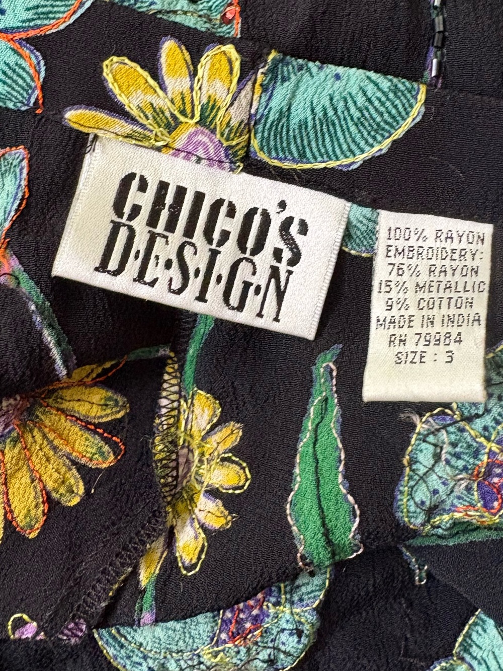 Chico's Black Floral Embroidered beaded skirt 16/18 - Picture 2 of 5